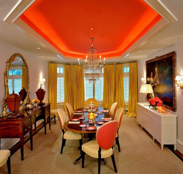faux plafond suspendue orange lampe suspendue faux salle à manger design