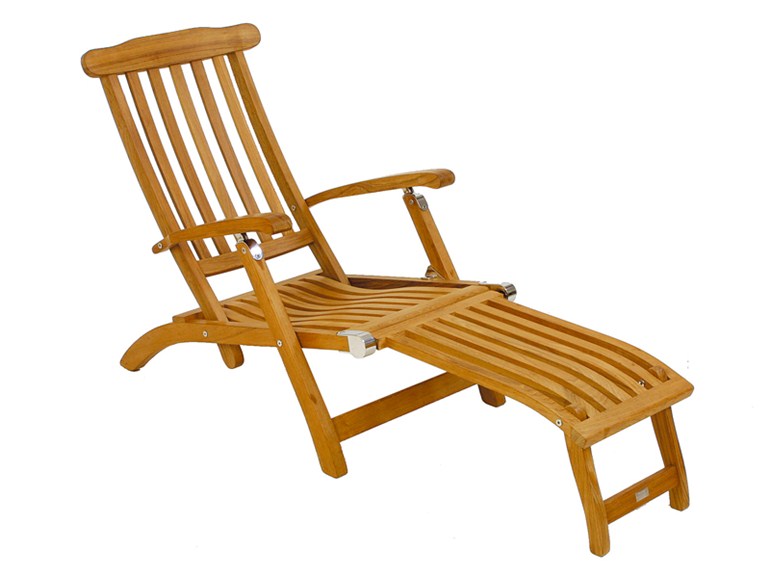 chaise longue en teck en bois chaise avec repose-pieds design original de Flores Fisher modèle chaise longue