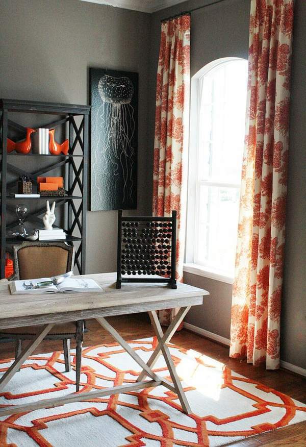meuble bureau rustique touches orange