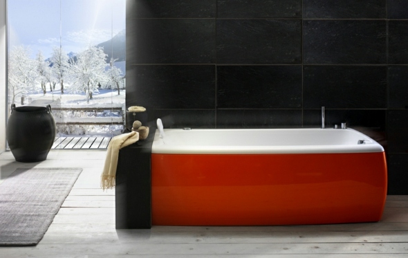 salle bain elegante noir rouge