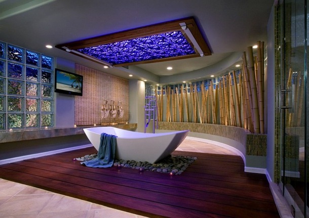 salle de bain style tropical cloison tiges de bambou