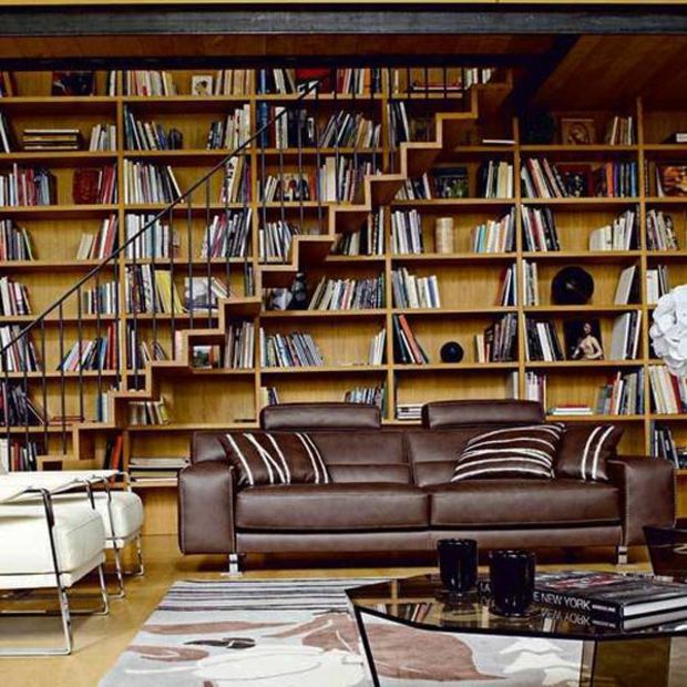 superbe meuble bibliothèque avec escalier bois
