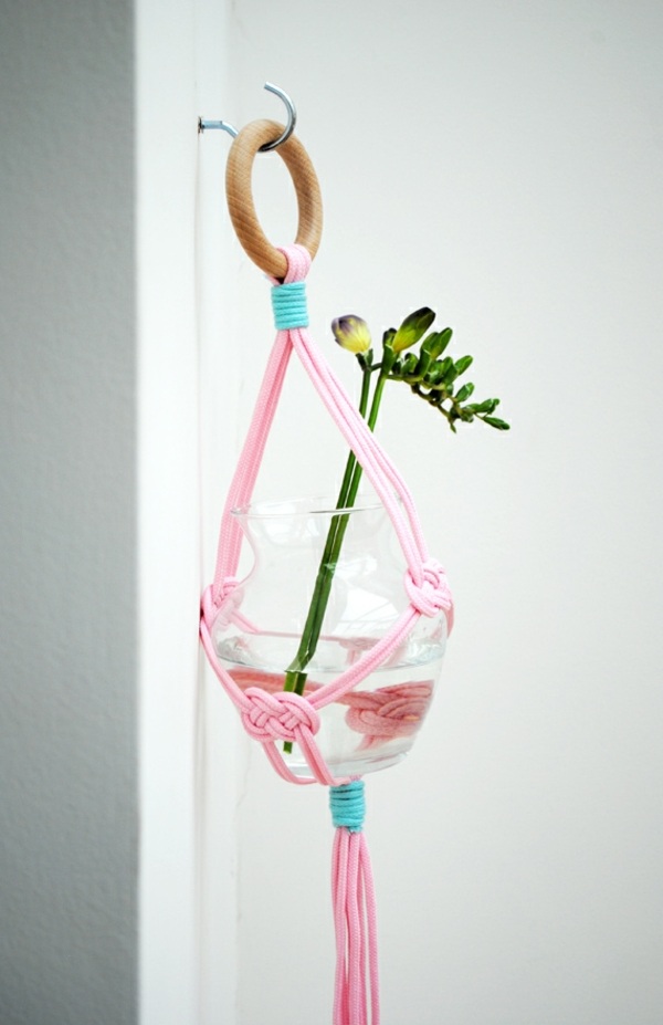 pot de fleurs suspension moderne corde rose idée très originale