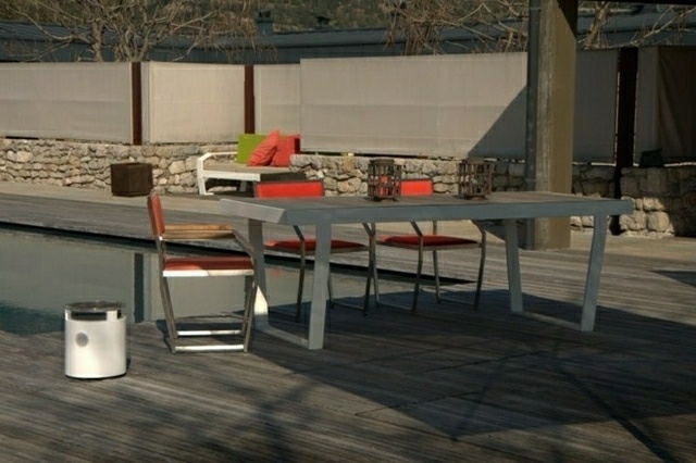 extérieur moderne table de jardin solide résistante chaise en métal et en tissu design