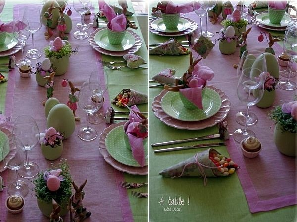table Pâques accessoires deco rose vert