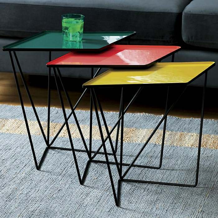 palette de couleurs tendance table de salon design arianna petrich cb2 table basse salon jaune rouge menthe
