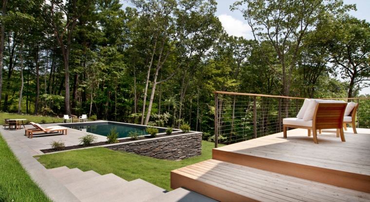 terrasse en bois piscine idée aménager espace