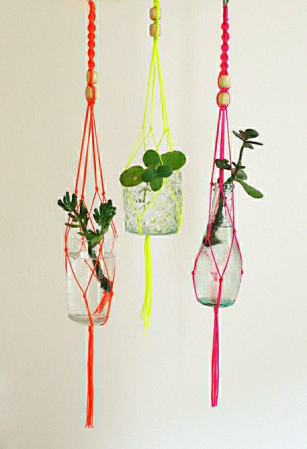 bricolage suspension plante et fleur idée corde noeud
