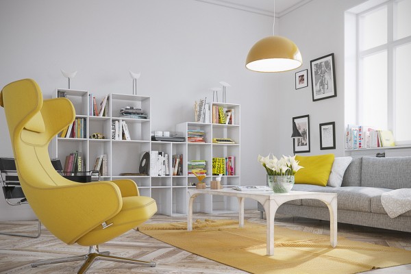 vue chaise design jaune