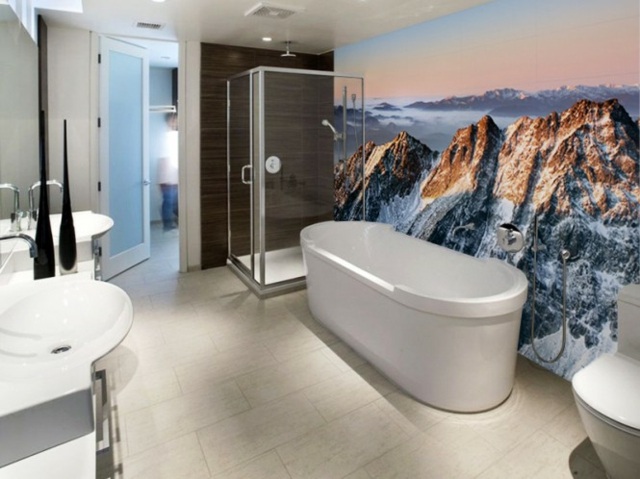 vue papier peint salle de bain magnifique