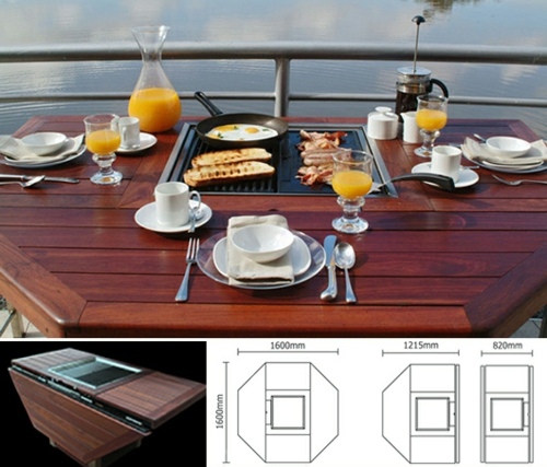 barbecue design integre table balcon