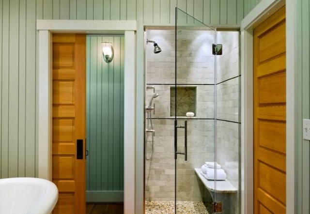 cabines de douche intégrale banc porte bois idée 