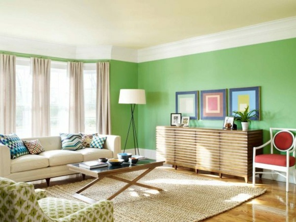 idée couleur salon mur vert