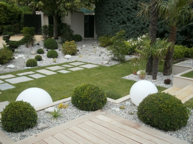jardin zen décoration pierres buissons
