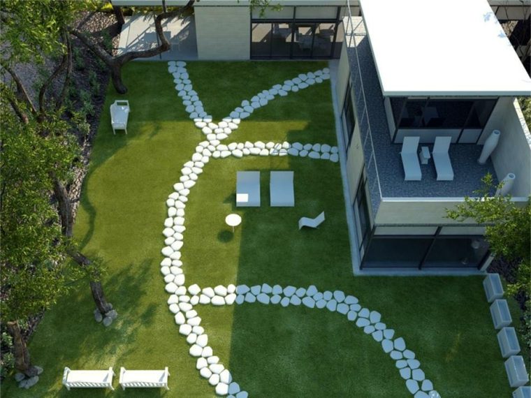 jardin aménager style minimaliste allée de jardin blanche pierre