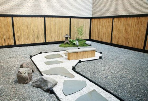 jardin minimaliste zen cloture bambou