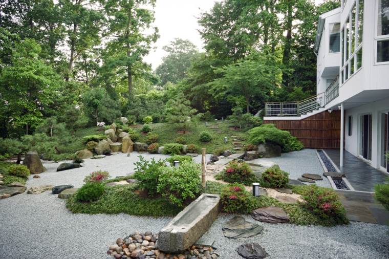 idée aménagement jardin extérieur allée pierre 