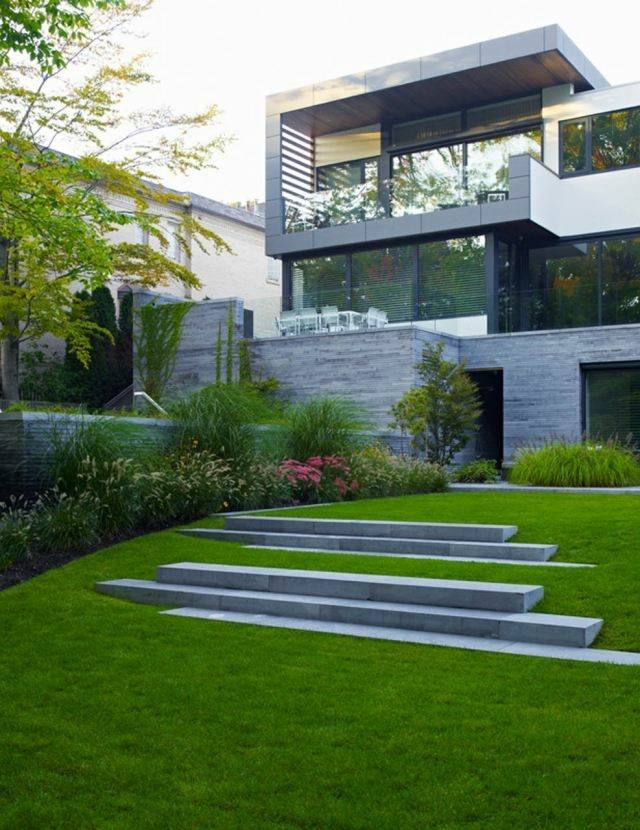 maison moderne jardin minimaliste pierres