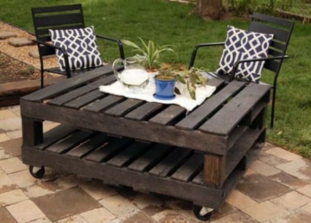 table basse en palettes chaise de jardin noire mobilier de jardin pas cher