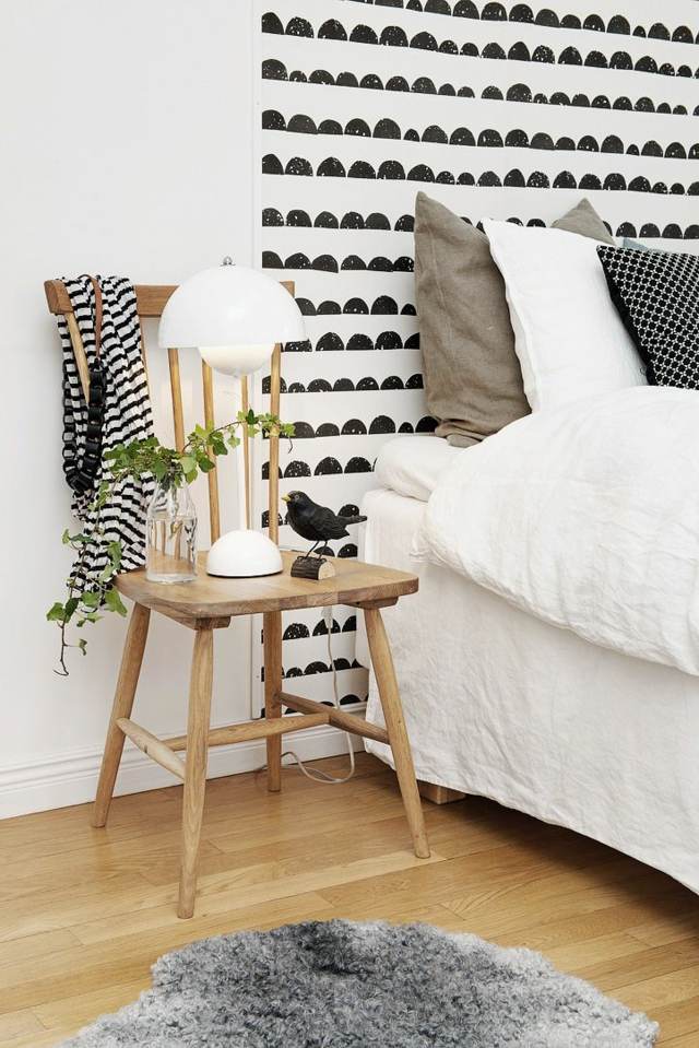 papier peint moderne chaise en bois déco minimaliste noir et blanc tapis de sol