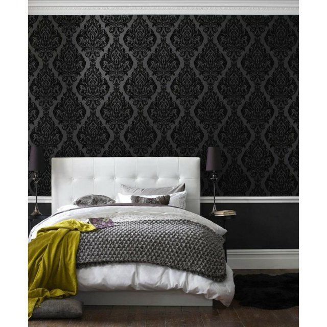 papier peint intissé noir chambre design luxe mode blanc