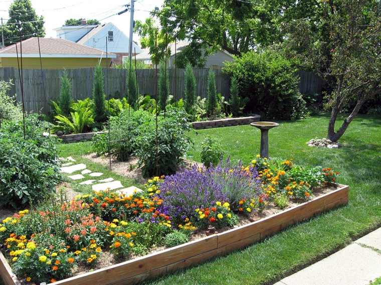 aménagement jardin baques à fleurs 