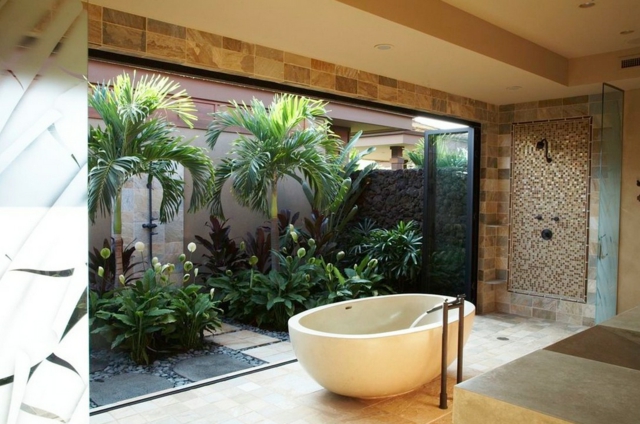 salle bain moderne zen plantes vertes