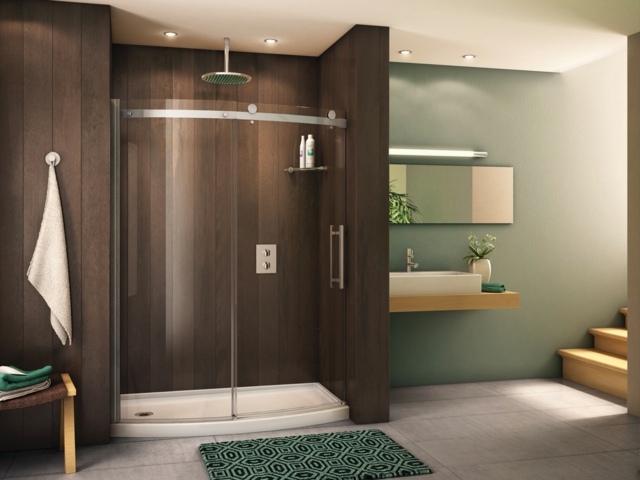 cabine douche moderne design bois salle de bain luxueuse tapis de sol salle de bain idée douche à l'italienne