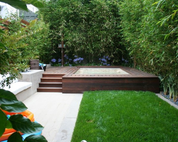 terrasse bois piscine deco bambou