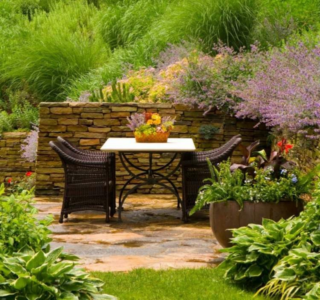 terrasse jardin mur soutenement vue meubles