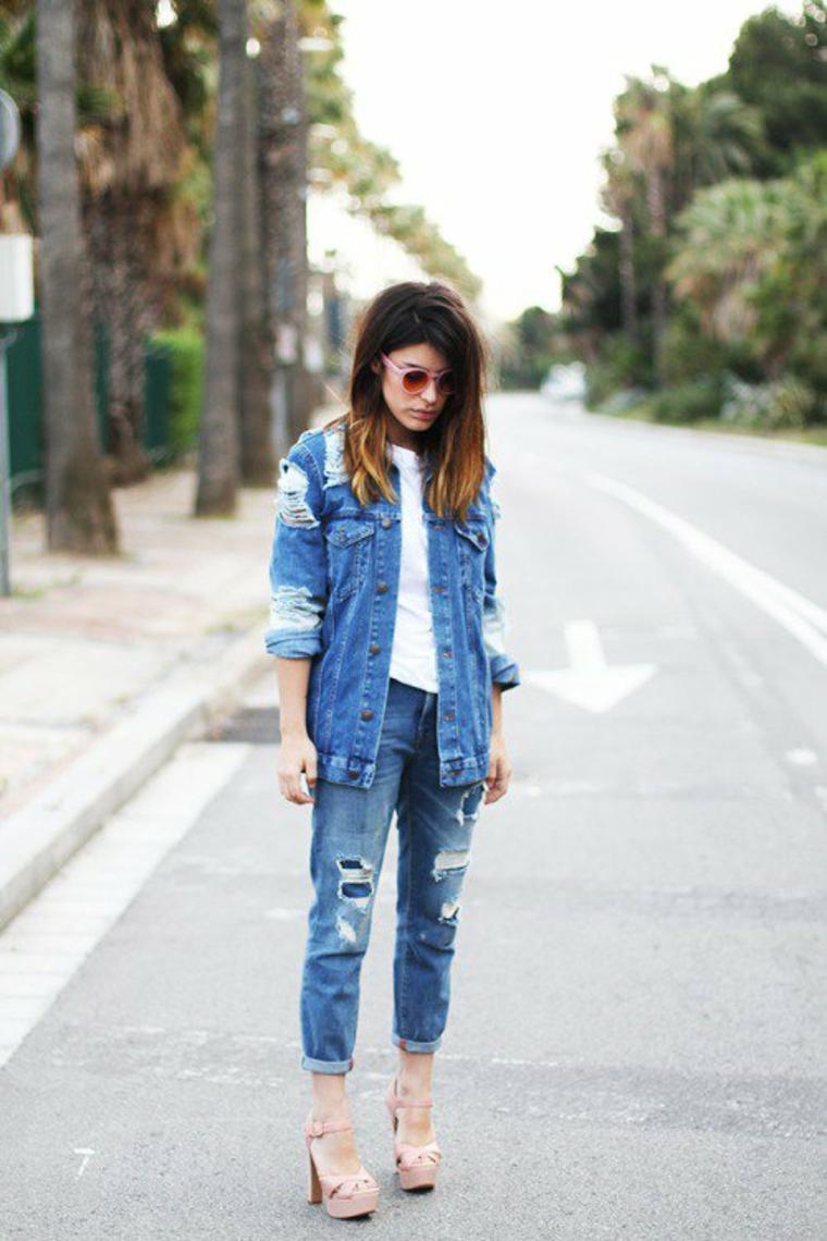 femme look années 80 denim veste jean