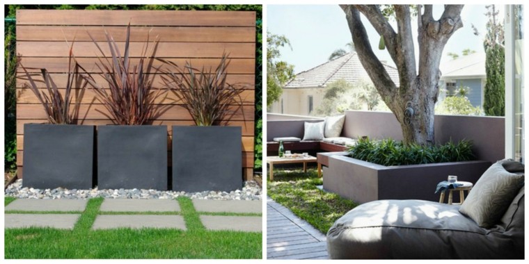 décorer espace extérieur jardinière grise canapé de jardin
