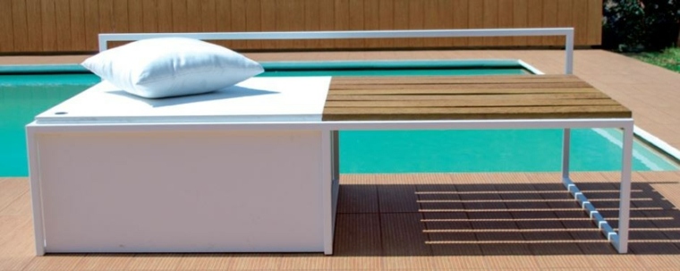 banc de jardin acier bois design coussin piscine 