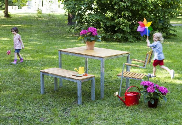 bancs de jardin meuble jardin table bois acier chaise de jardin 