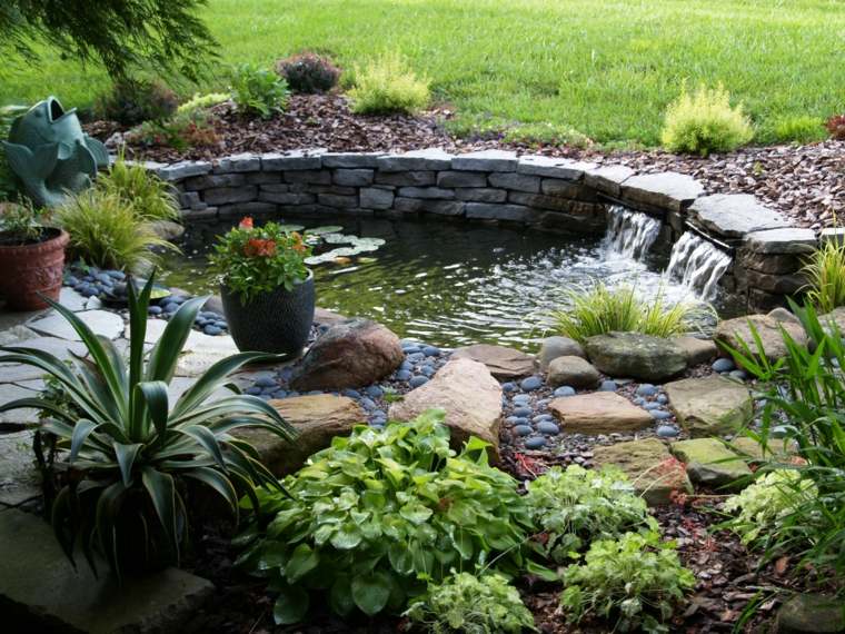 bassin jardin pierres