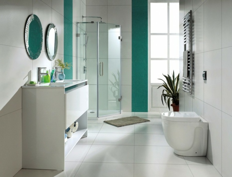 salle de bain carrelage blanc mural sol miroir cabine de douche toilettes 