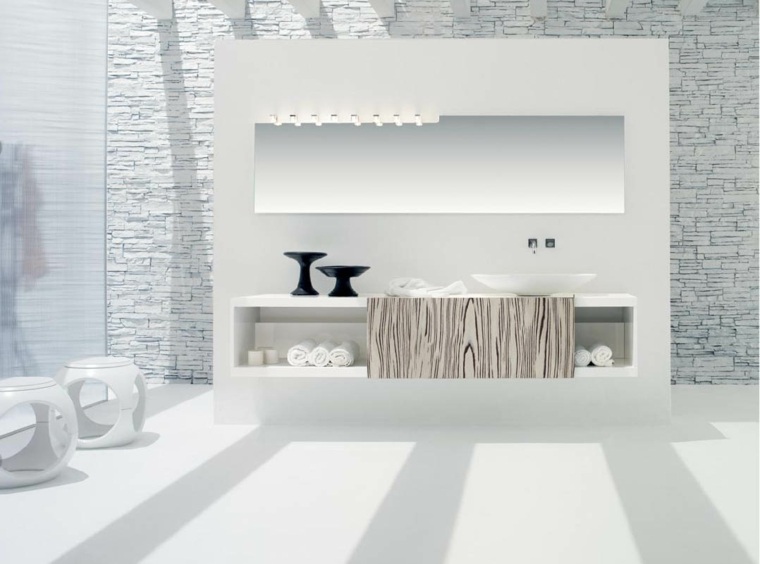 salle de bain design revêtement mur sol tabouret blanc design