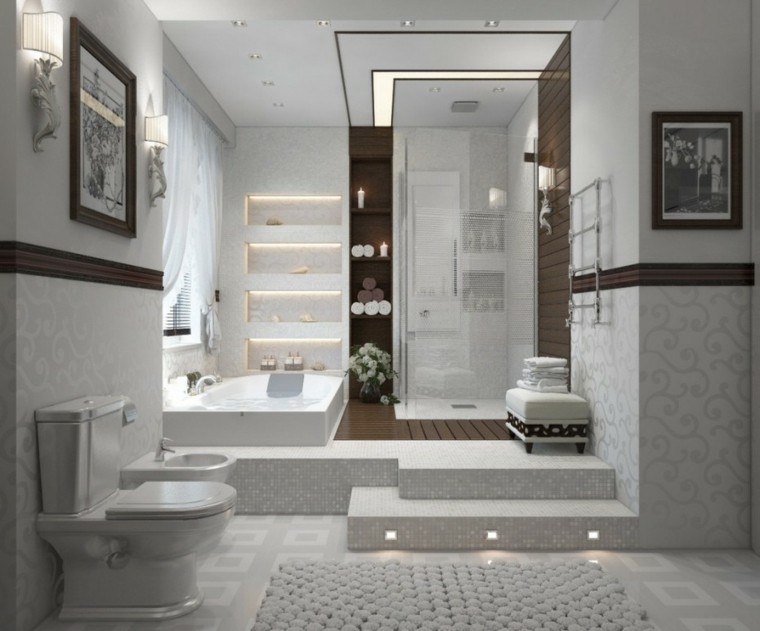 intérieur blanc salle de bain tapis de sol toilettes tableau déco