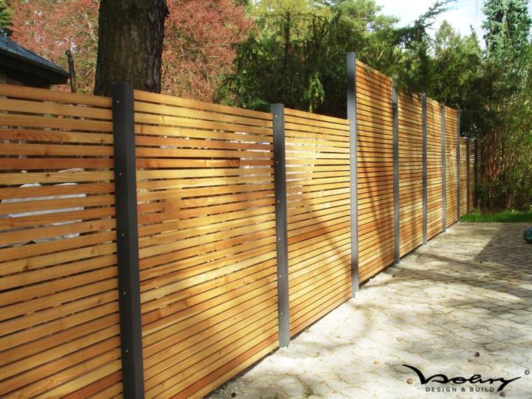 clôture haute jardin brise vue bois métal idée 