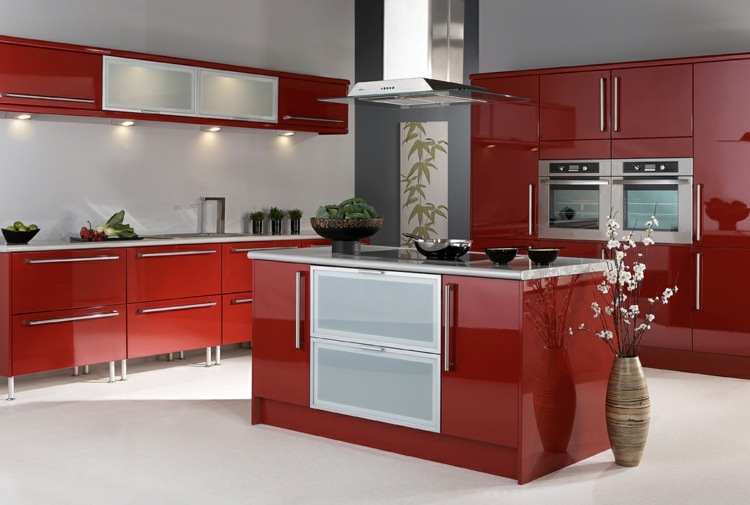cuisine laquee moderne rouge
