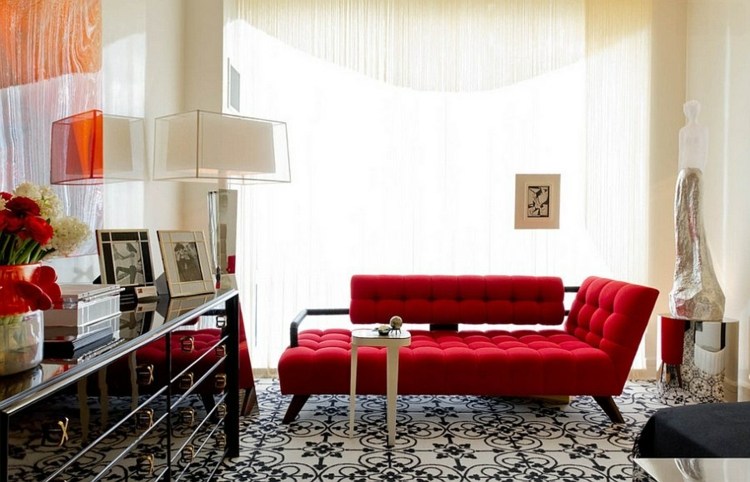 décoration salon design canape rouge