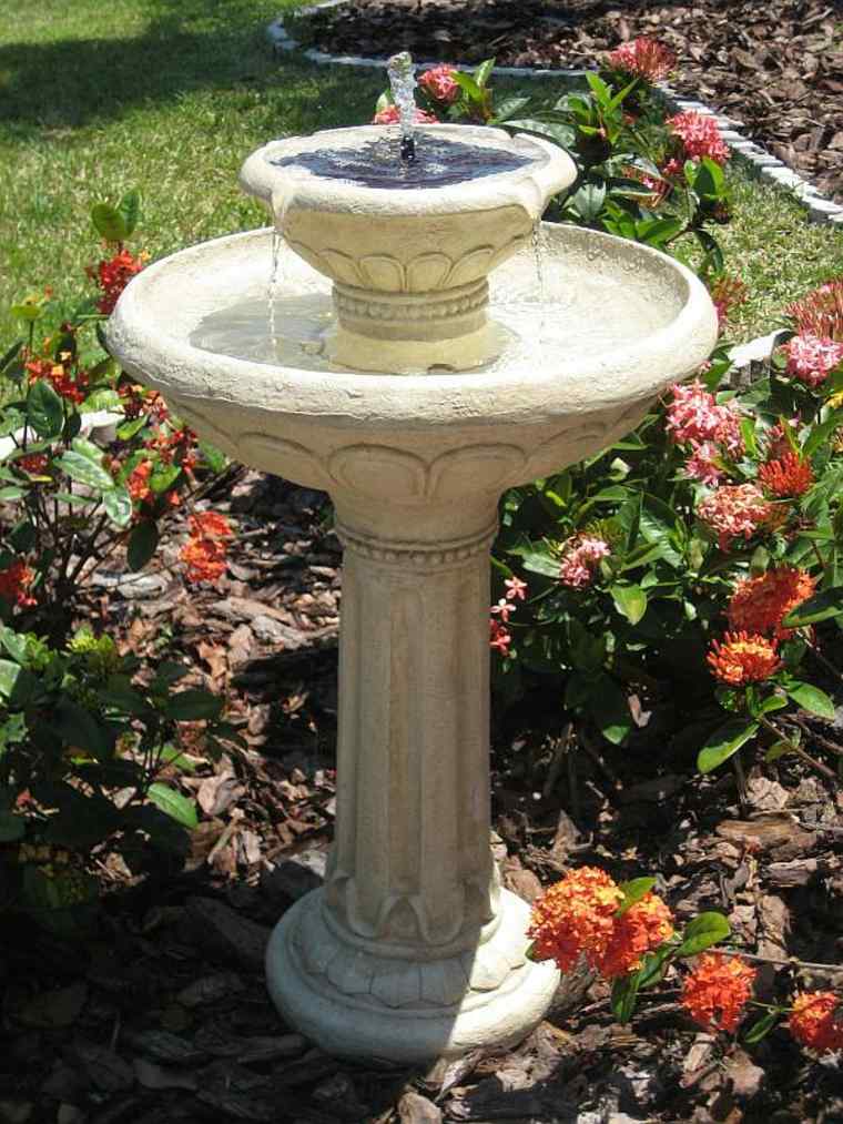 fontaine solaire de jardin blanche pierre