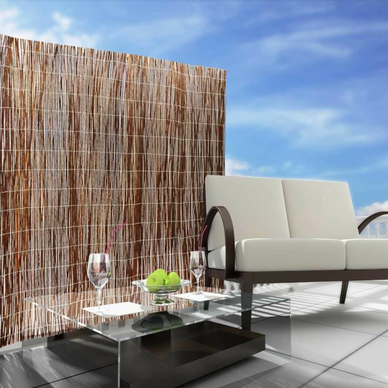 brise vue balcon haie de bambou fauteuil de jardin table de jardin