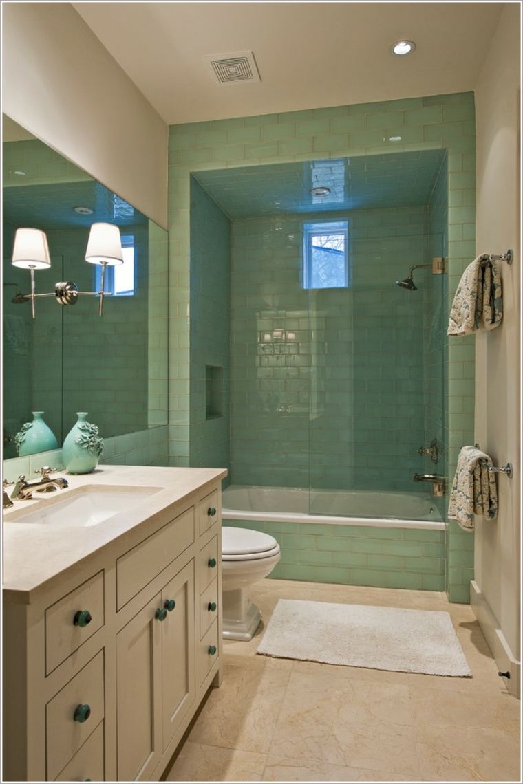 peindre plafond salle de bain toilettes vert bleu 