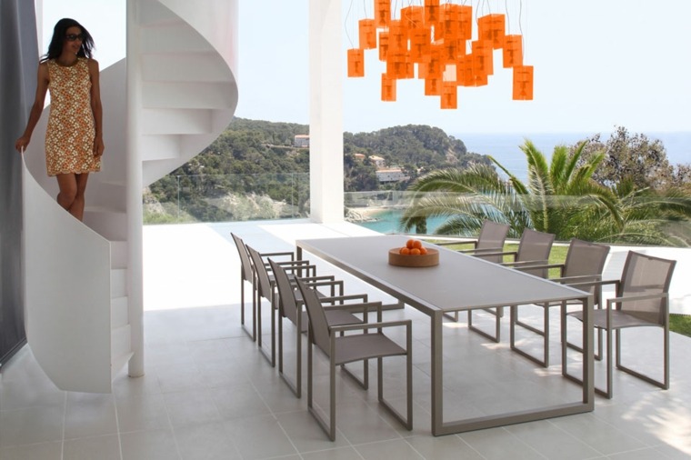 aménagement extérieur design royal botania ninix table fauteuils extensible inox plateau verre 