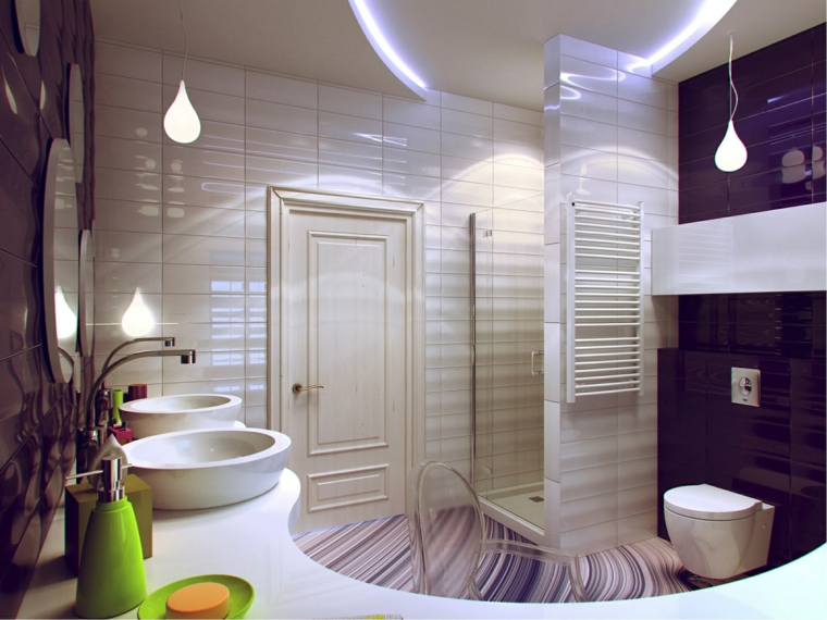 plafond salle de bain blanche violette luminaire suspendu design 