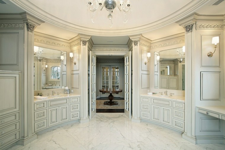 salle de bain marbre placard bois luminaire
