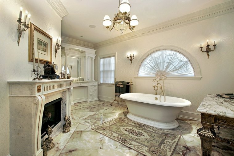 salle de bain sol marbre revêtement baignoire table en marbre