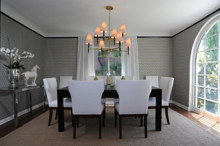 moderne table à manger luminaire suspendu mur papier peint