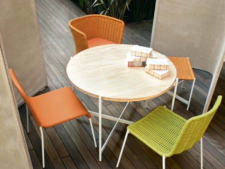 table ronde jardin bois chaise heron 